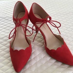 AMELIA JAMES red ankle tie shoes. 7